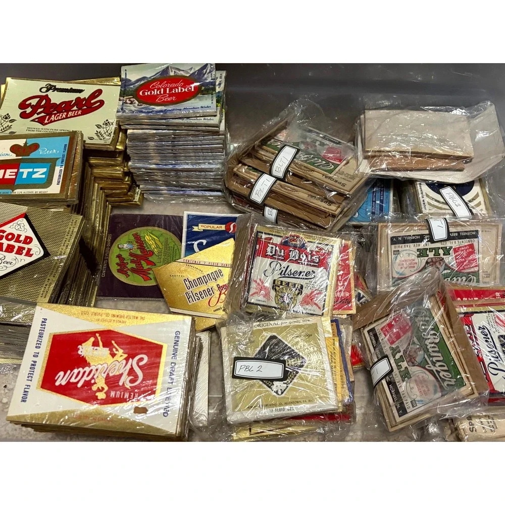 Lot of 30 Random Mixed Beer Labels Mostly 1970s Mixed Breweriana Bar Decor